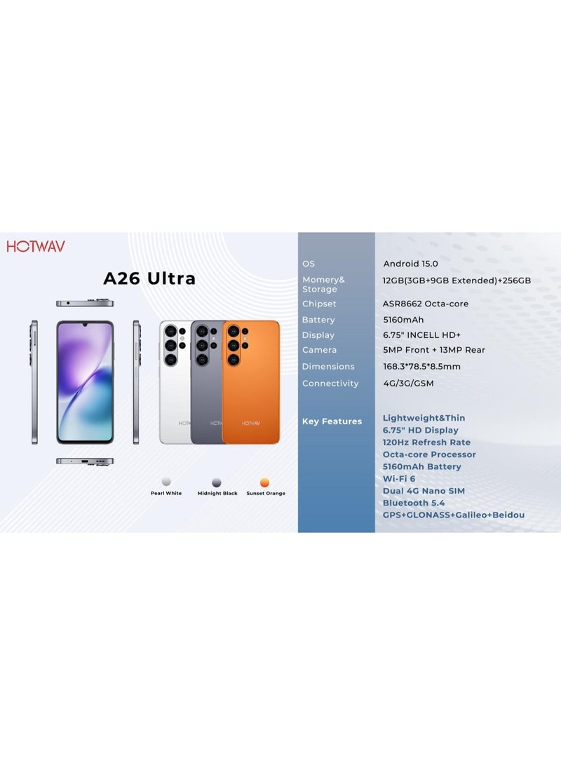 A26 Ultra Dual SIM Midnight Black (3+9=12)GB RAM 256GB ROM